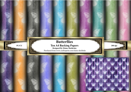 Butterflies - Set One - Ten A4 Sheets of Backing Paper