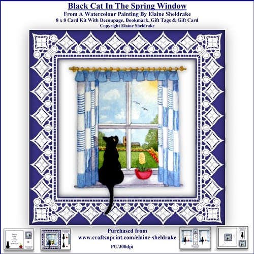 Black Cat In The Spring Window - 8 x 8 Card Kit