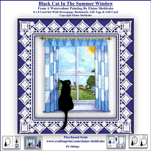 Black Cat In The Summer Window - 8 x 8 Card Kit