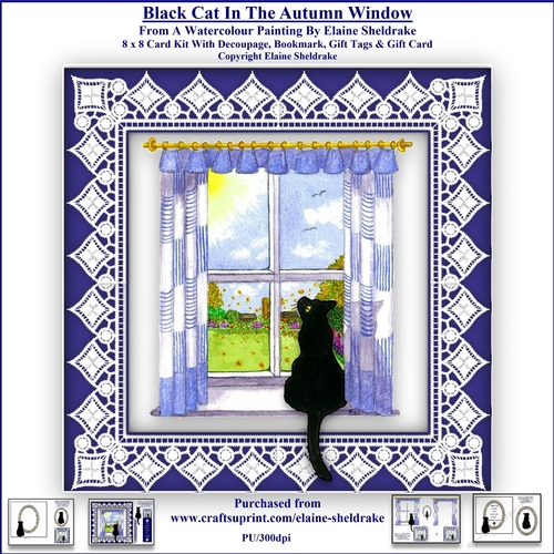 Black Cat In The Autumn Window - 8 x 8 Card Kit