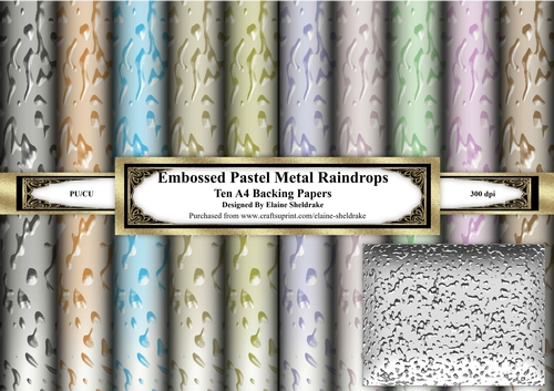 Embossed Pastel Metal Raindrops - Set One - Ten A4 Backing Papers