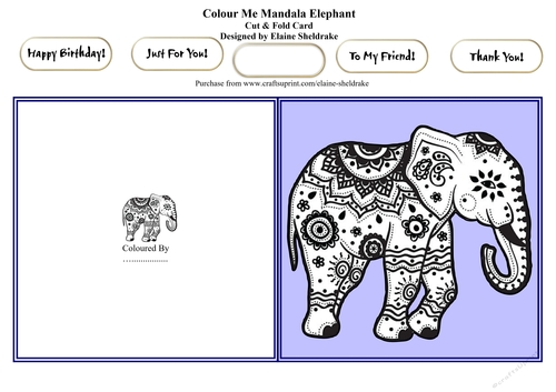 Colour Me Mandala Elephant - Cut & Fold Card