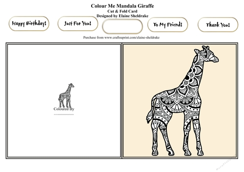 Colour Me Mandala Giraffe - Cut & Fold Card