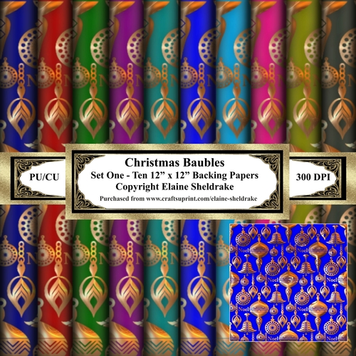 Christmas Baubles - Set One - Ten 12 x 12 Backing Papers