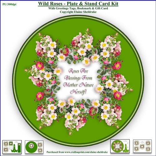 Wild Roses - Plate Card Kit With Plate Stand