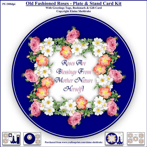 Old Fashioned Roses - Plate Card Kit With Plate Stand