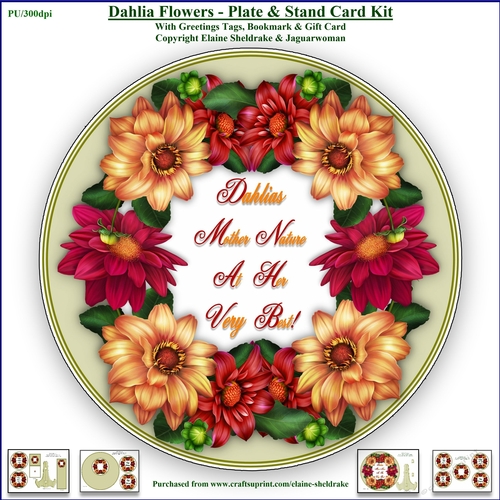 Dahlia Flowers - Plate Card Kit With Plate Stand