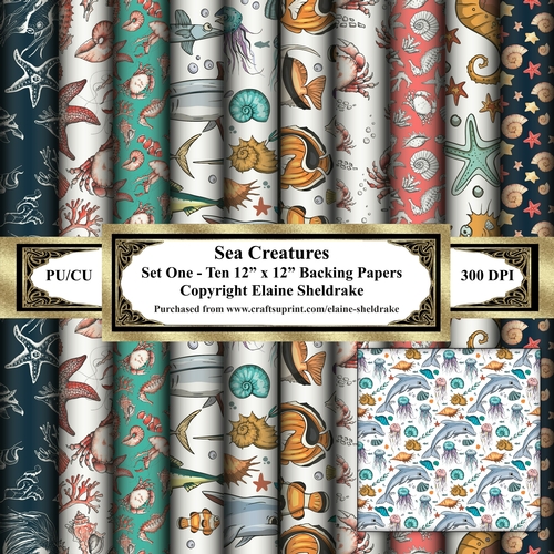 Sea Creatures - Set One -  Ten 12 x 12 Backing Papers 
