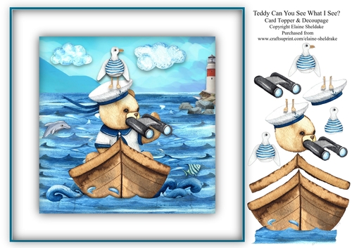 Teddy Can You See What I Can See? 8 x 8 Card Topper & Decoupage