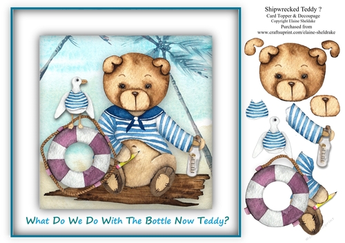 Shipwrecked Teddy 8 x 8 Card Topper & Decoupage
