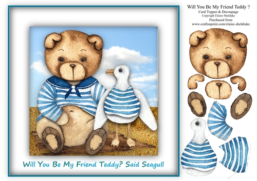 Will You Be My Friend Teddy? 8 x 8 Card Topper & Decoupage