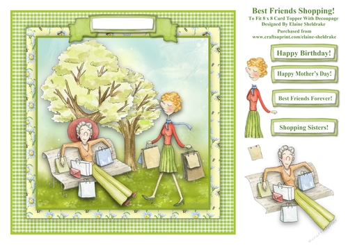 Best Friends Shopping - 8 x 8 Card Topper With Decoupage