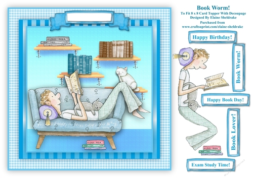 Book Worm - 8 x 8 Card Topper With Decoupage
