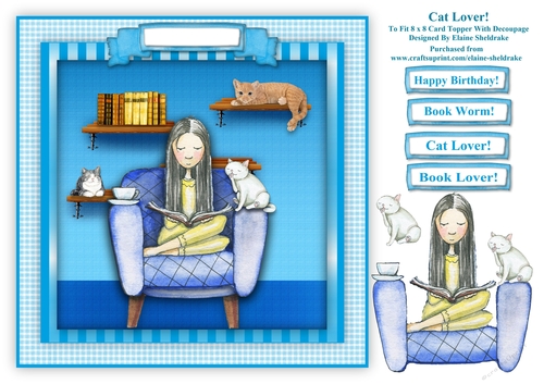 Cat Lover - 8 x 8 Card Topper With Decoupage