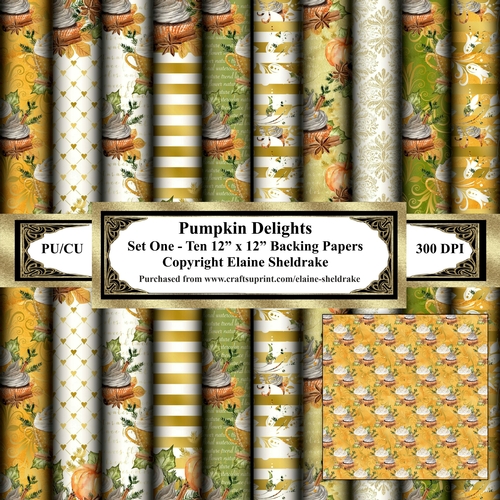 Pumpkin Cupcake Delights - Ten 12 x 12 Backing Papers