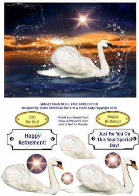 Sunset Swan Decoupage Card Topper