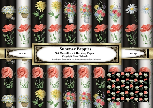 Summer Poppies - Set One - Ten A4 Backing Papers