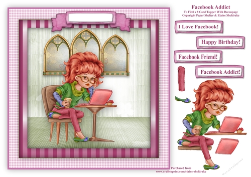Facebook Addict - Square Card Topper With Decoupage
