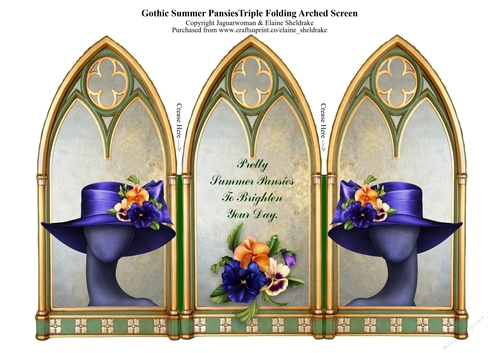 Triple Gothic Arch Folding Screen & Beautiful Pansy Chapeau Hat