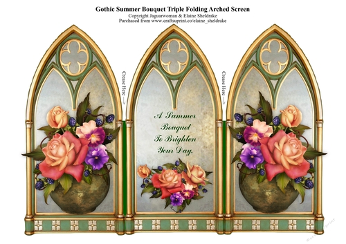 Triple Gothic Arch Folding Screen - Summer Bouquet