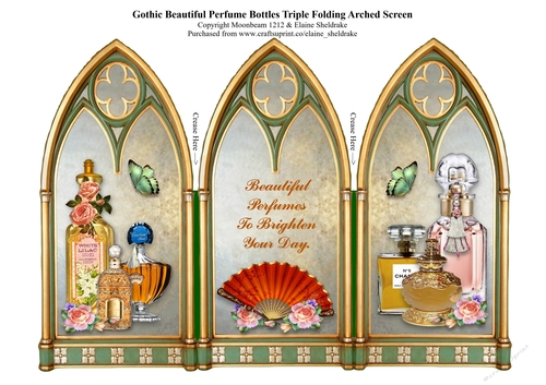 Perfume Scent Bottles & Gothic Triple Screen Card