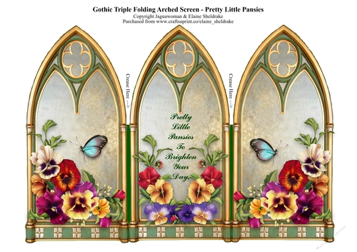 Butterflies & Pansy Flowers On A Gothic Triple Screen Card