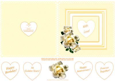 Gold Roses with Love Square Cut & Fold Card with Sentiments