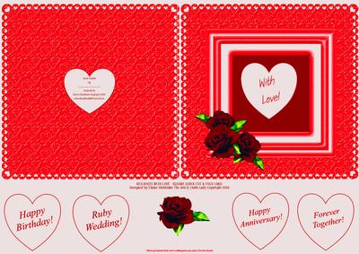 Red Roses 40th with Love - Square Cut & Fold Card