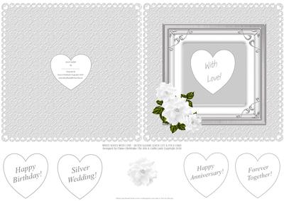 White Roses with Love - 25th Silver - Square Cut & Fold Card