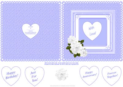 White Roses with Love - Embossed Blue Square Cut & Fold Card
