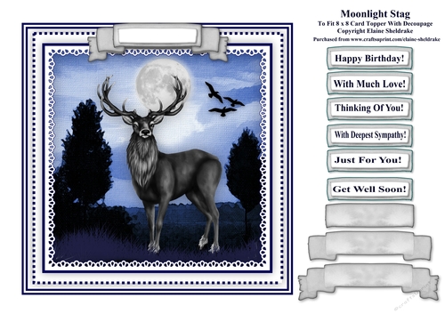 Winter Stag  - Card Topper To Fit An 8 x 8 Comfortably