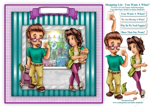 Shopping List - You Want A What? Fun Pregnancy Card Topper With Decoupage 