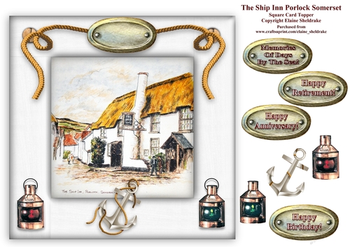The Ship Inn Porlock Somerset -  Square Card Topper