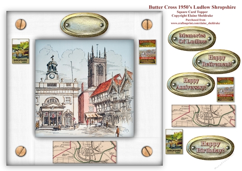 The Butter Cross Ludlow Shropshire  - Square Watercolour Card Topper