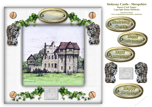 Stokesay Castle Near Ludlow Shropshire  - Square Watercolour Card Topper