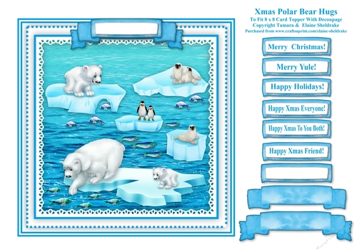 Xmas Polar Bear Hugs - Square Card Topper With Greetings Tags