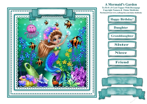 A Mermaids Garden (1) - Square Card Topper With Family Greetings Tags