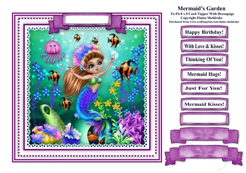 A Mermaids Garden (2) - Square Card Topper With  Greetings Tags