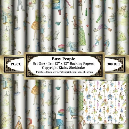 Busy People - Ten 12 x 12 Sheets Of Backing Papers