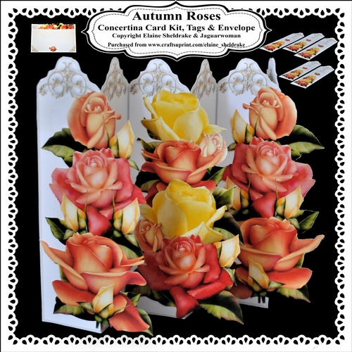 Autumn Roses - Concertina Card Kit With Greetings Tags and Matching Envelope