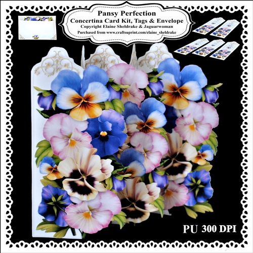 Pansy Perfection - Concertina Card Kit With Greetings Tags and Matching Envelope