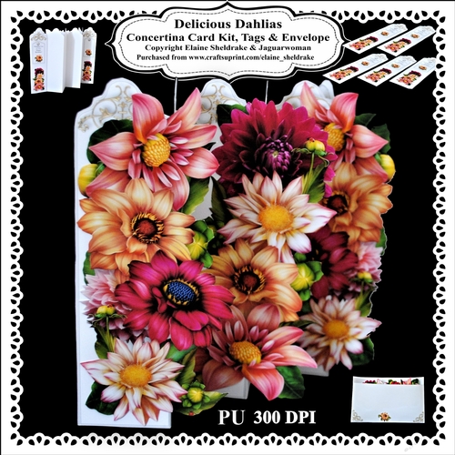 Delicious Dahlias - Concertina Card Kit With Greetings Tags and Matching Envelope