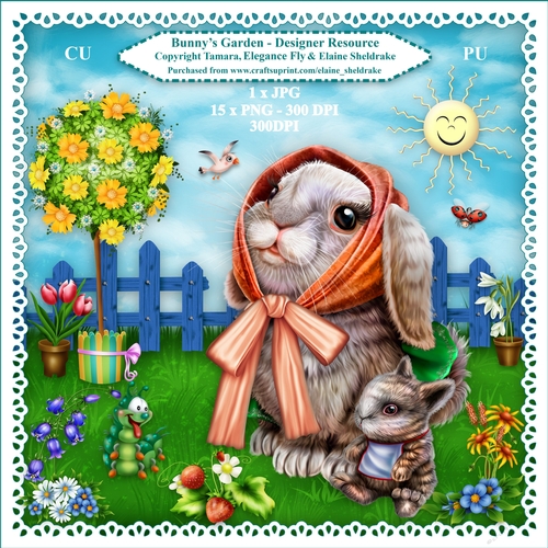 Bunnys Garden - Designer Resource Clipart Kit For Cardmaking, Scrap Books Etc.