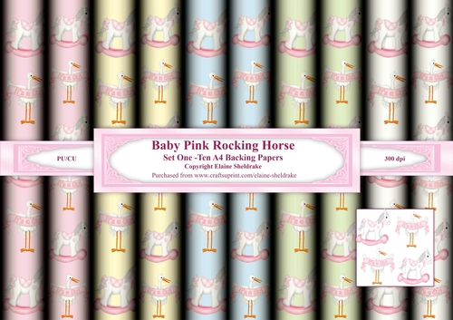 Baby Pink Rocking Horse - Ten Sheets Of A4 Backing Paper - Set One