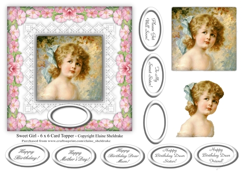 Sweet Girl - 6 x 6 Vintage Card Topper With Decoupage & Tags