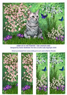 Tabby Cat in the Flowers - Side Stacker Card