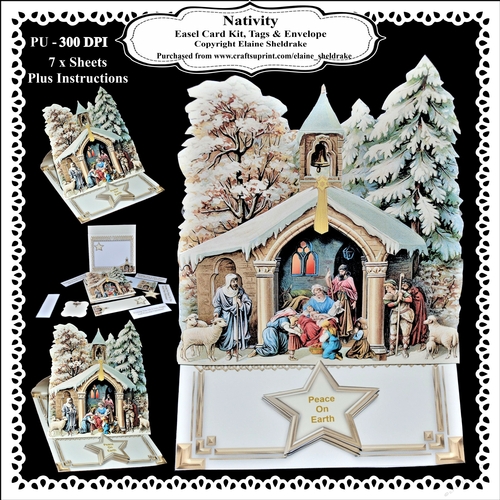 Nativity Easel Card Kit With Decoupage, Envelope, Tags, Bookmark & Gift Cards