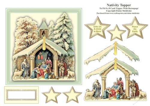 Nativity - 6 x 6 Card Topper With Decoupage