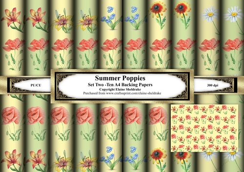 Summer Poppies Set Two - Ten A4 Backing Papers