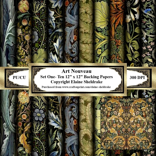 Art Nouveau -  Set One - Set Of Ten 12 x 12 Backing Papers